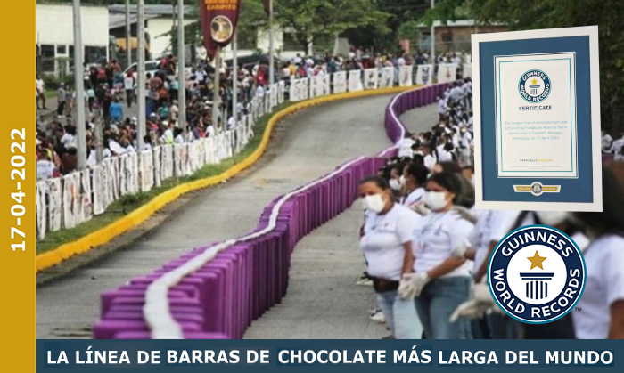 Libro de Record Guinness línea de barras de chocolate más larga en el mundo